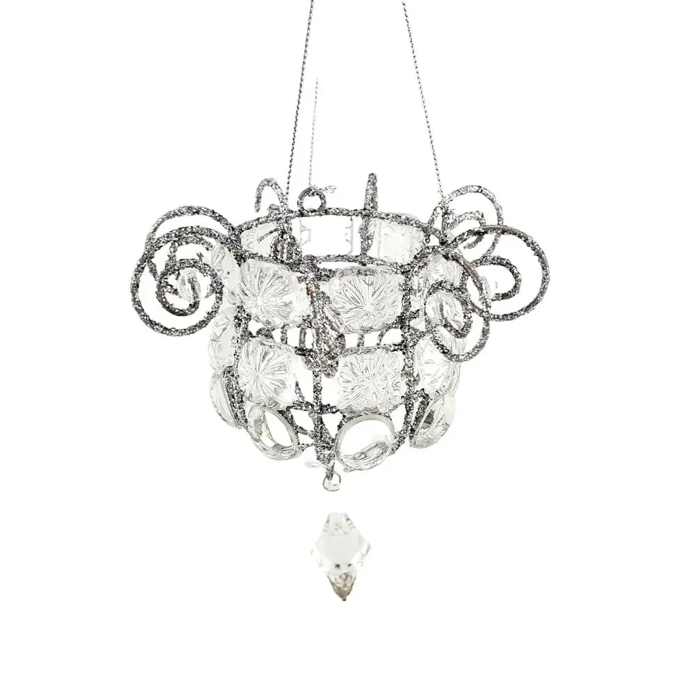 Vintage Katherine Style Jeweled Chandileir Ornaments X6 Silver Crystal Christmas